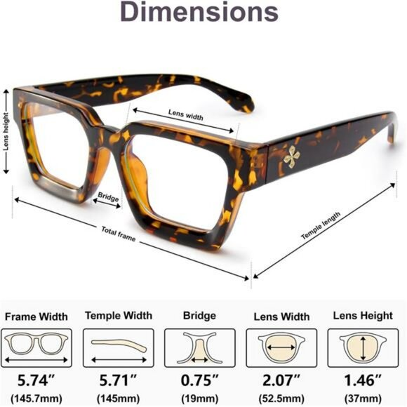 Blue Light Blocking Glasses Rectangle Frame Non Prescription Computer Eyewear - Picture 6 of 7